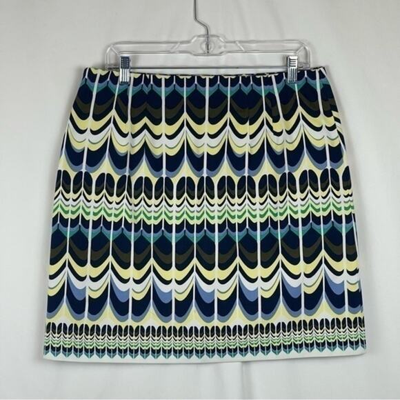 Talbots Navy Yellow Bold Print Career Office Date Skirt NWOT Size 10 - Picture 4 of 11